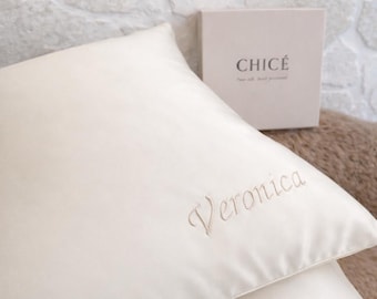 Personalized Mulberry Silk Pillowcase | Custom Embroidered Gift for Her | Luxury Wedding Birthday Anniversary Present