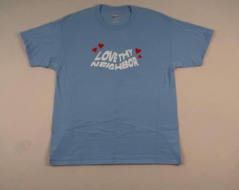 Love Thy Neighbor Graphic Tee Vintage Style Baby Blue Shirt Y2K Streetwear Oversized T-Shirt Unisex Cotton Tee
