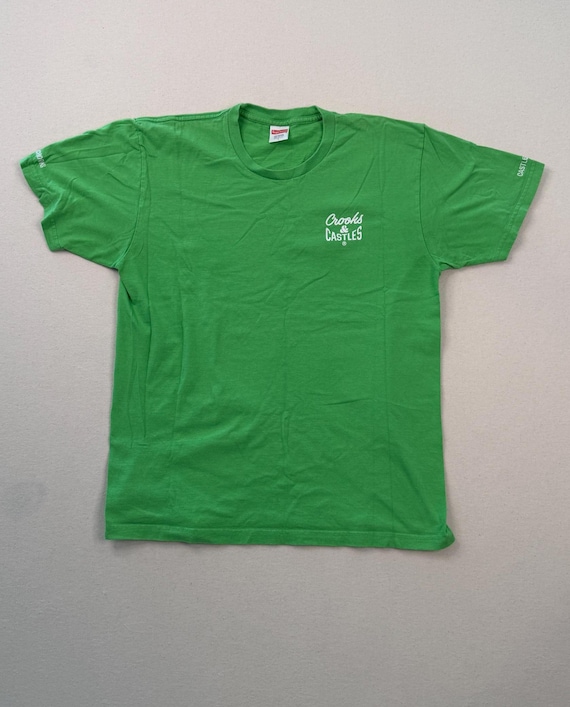 Supreme Crooks & Castles T Shirt Green Size L Vintage Streetwear USA Made Graphic Tee Y2K Hype Designer Mens Tee