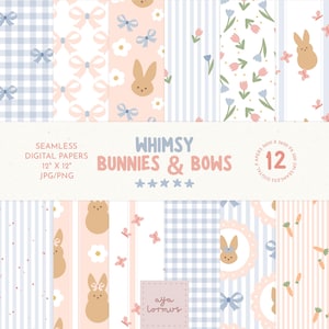 Grandmillenial Easter Digital Paper, Preppy Digital Paper, Pink Bow Digital Paper, Cottage Core Spring Seamless File, Coquette Digital Paper