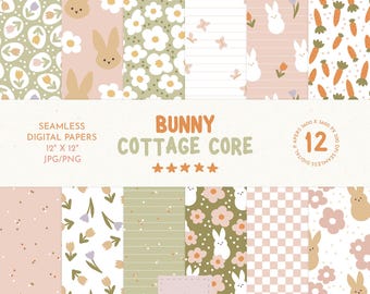 Spring Seamless File, Bunny Cottage Core Seamless Pattern, Pastel Easter Digital Paper, Retro Daisy wallpaper, Bunny Peep digital paper pack