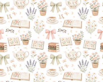 Padrão sem costura para amantes de livros, arquivo repetido para garotas charmosas, papel digital para amantes de livros, design de laço.