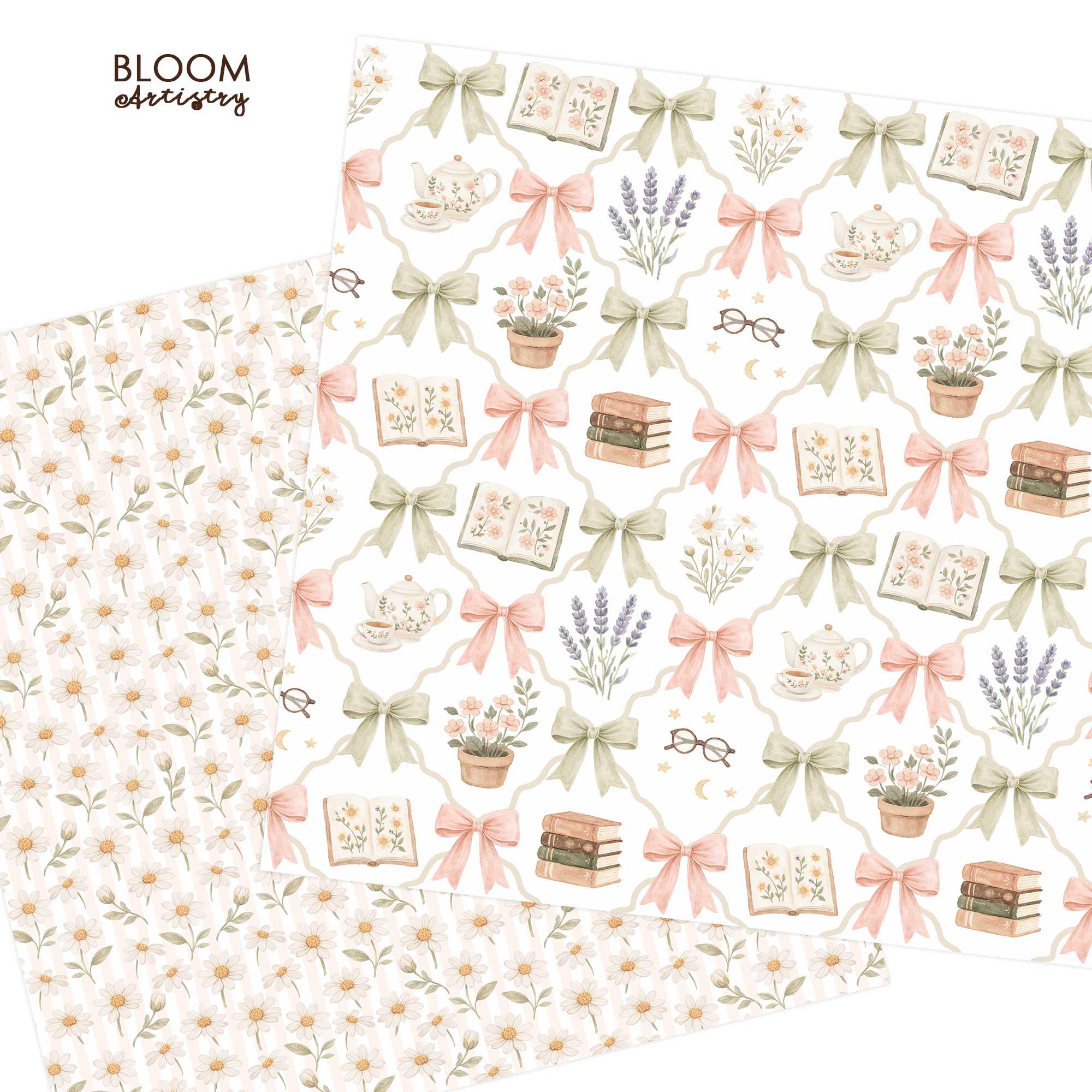 Bookish Seamless Pattern, Bookish Girly Coquette Seamless File, Book ...