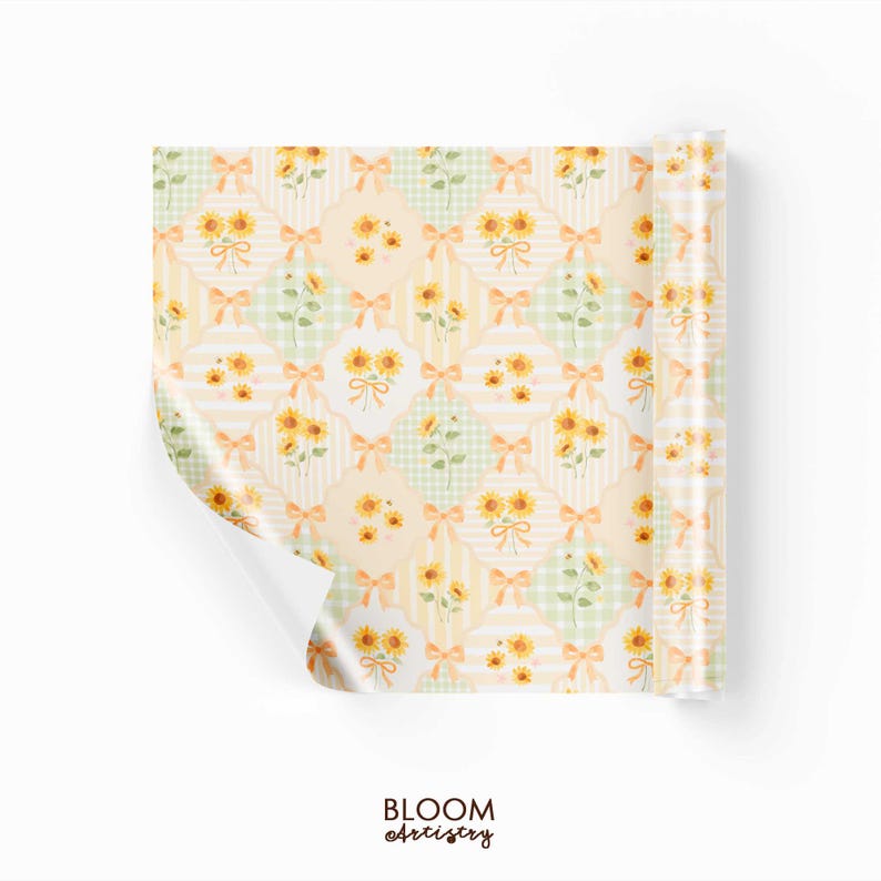 Padrão Patchwork de Girassóis Sem Costura, Papel Digital Floral Xadrez, Papel para Scrapbook de Primavera, Design de Verão em Aquarela imagem 6