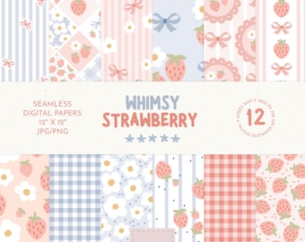 Grandmillenial Strawberry Seamless Pattern, Strawberry Digital Paper, Cottage Core Seamless File, Summer Digital Paper, Scrapbook Paper png