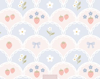 Padrão sem costura Grandmillennial de morango, arquivo sem costura de morango, padrão sem costura Coquette, papel digital de verão, padrão preppy com laço