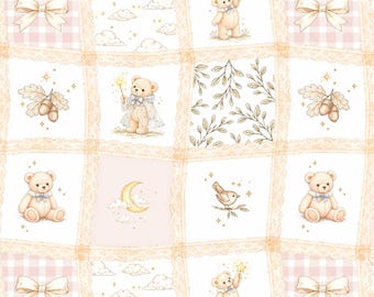 Padrão sem costura de renda patchwork, papel digital de ursinho de pelúcia, padrões de scrapbook Coquette, padrões sem costura Little Coquette, design para bebês