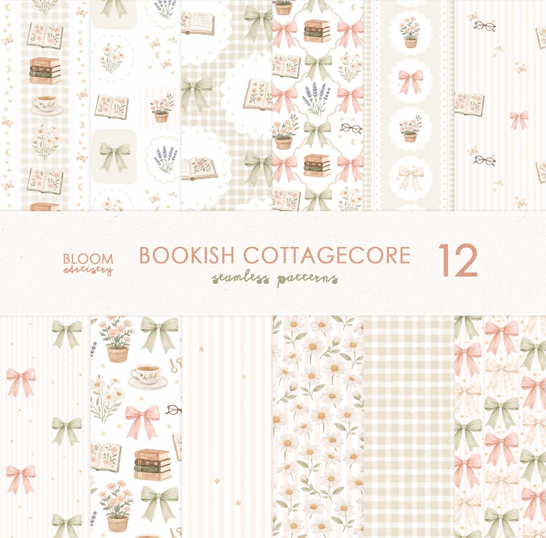 Bookish Seamless Pattern, Bookish Girly Coquette Seamless File, Book ...