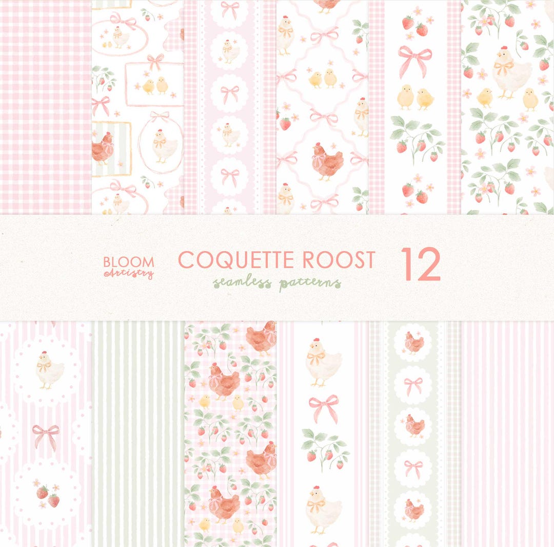 Farm Chicken Pattern, Seamless Farm Life, Coquette Bow Seamless Pattern ...