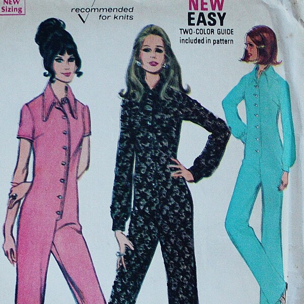 McCall 2296 1970s 70s Button Front Disco Era Jumpsuit Jumper  Vintage Sewing Pattern Size 12 Bust 34