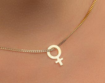 Venus Symbol Necklace, Feminist Curb Chain Jewelry