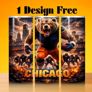 20oz Skinny Tumbler Wrap PNG, Chicago Tumbler Wrap, Sport 20oz Tumbler PNG, Mascot Sublimation Tumbler PNG Digital