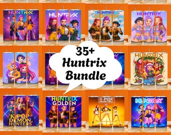 Paquete de vasos Huntrix de 20 oz con envoltorio PNG, vaso de Demon Hunters, regalo para fans de Huntrix, vaso delgado de Kpop