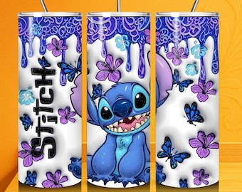Cartoon Stitch 20 Unzen Tumbler Wrap, Florales Schmetterlings-Design (PNG Digital Download)