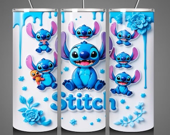 Blue Alien Tumbler Wrap | 3D Cartoon Sublimation Design (Digital Download)