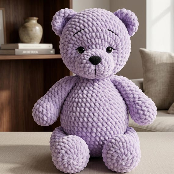 Chenille Teddy Bear Crochet Pattern PDF — Velvet Yarn Amigurumi, Plush Stuffed Bear, Instant Download, US Terms