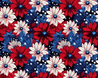 Tissu en coton à fleurs patriotique, tissu à fleurs patriotique rouge blanc bleu, tissu du 4 juillet, jour de l'indépendance, mètre carré