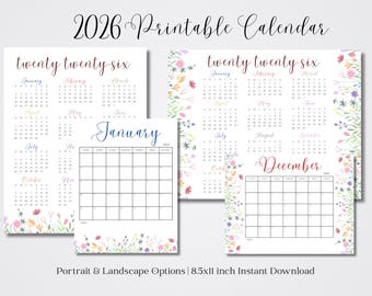 2026 Floral Calendar | Printable Desk or Wall Planner (Digital Download)