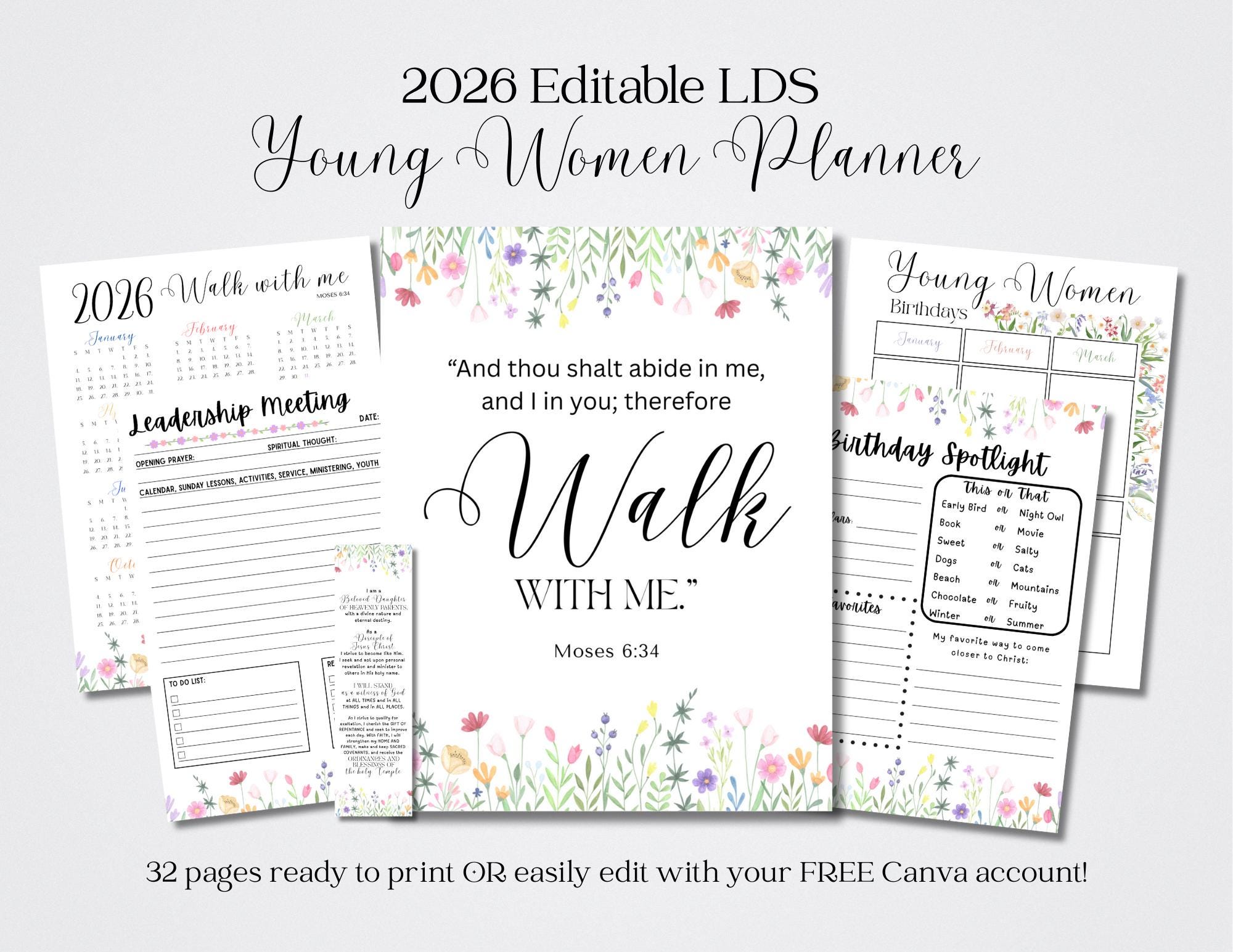 2026 LDS Young Women Planner | Youth Theme Printable (Instant Download)