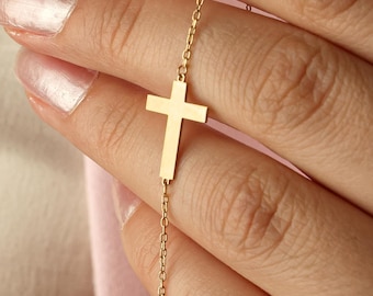 18k Gold Cross Bracelet, Dainty Cross Jewelry, Christian Gifts for Women, Communion Gift