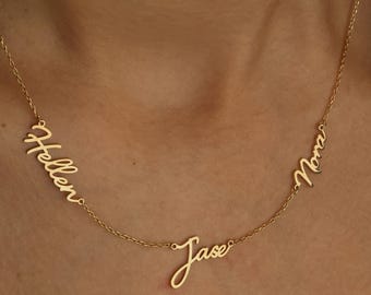 Custom Multiple Name Necklace, 18K Gold Personalized Family Jewelry, Multi Name Gift for Mom