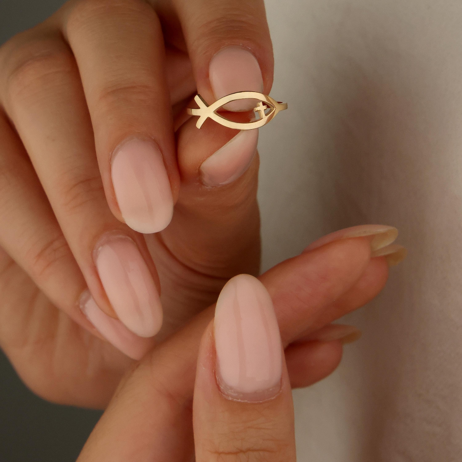 18K Gold Fish Cross Ring, Ichthys Jesus Symbol Ring, Minimalist Faith ...