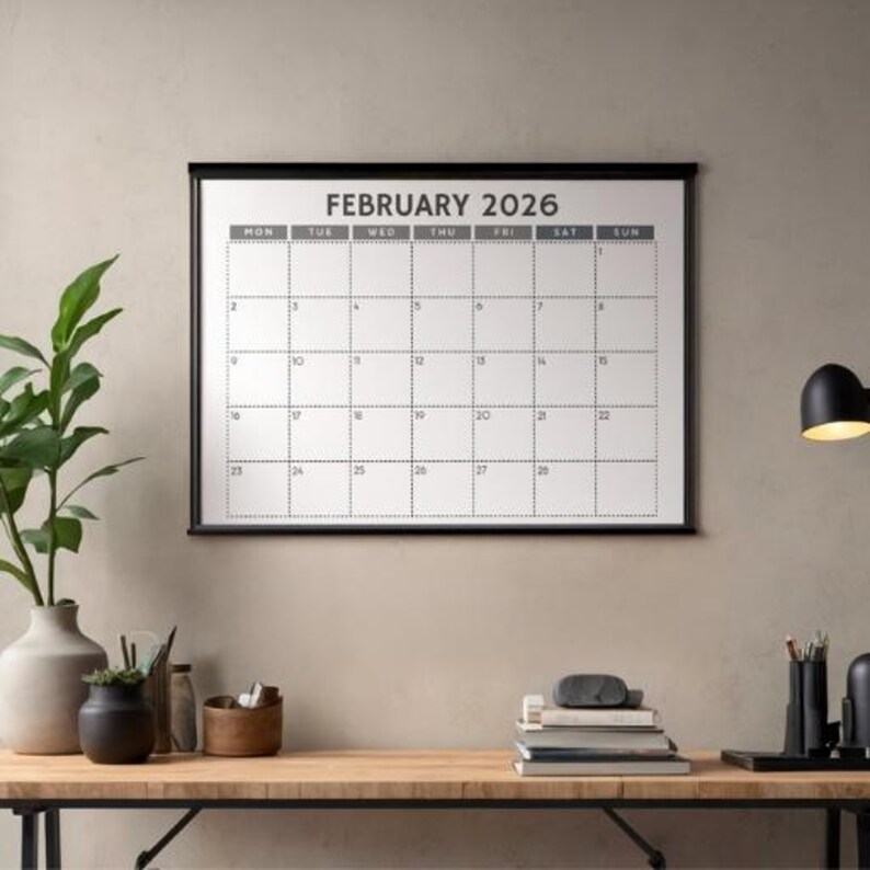 Calendario de pared minimalista 2026: planificador mensual (A4, A3, PDF ...