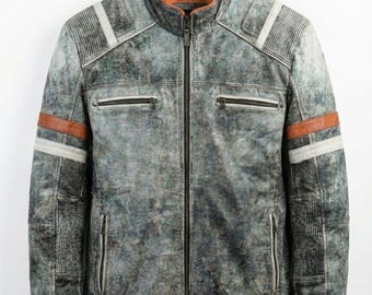 Paradise Jacket Handmade Men’s Gray Distressed Moto Leather Jacket | Vintage Biker Style