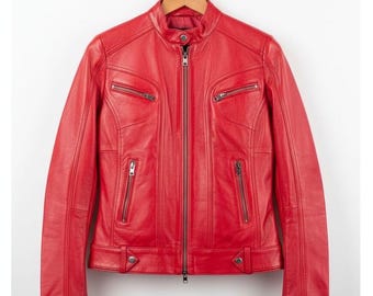 Paradise Jacket Handmade Women’s Red Moto Jacket – Vintage Style Leather Jacket