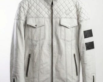 Handcrafted Paradise Jacket Men’s White Leather Biker Jacket | Custom Made Rider Coat