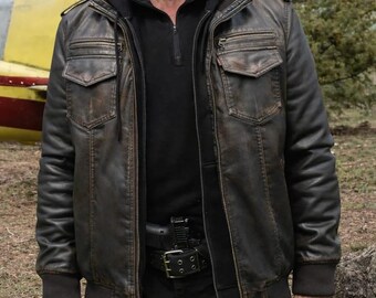 Josh Brolin Distressed Leather Jacket