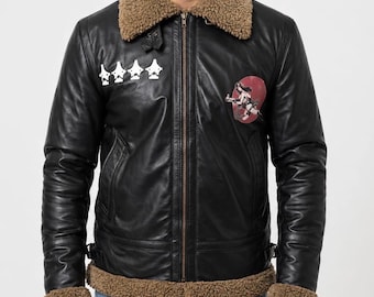 Pacific Rim Raleigh Becket Charlie Hunnam Gipsy Danger Leather Jacket Connan Mens Black B-3 Bomber Leather Jacket