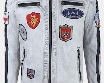 Tom Cruise G-1 Flight White Jacket - White Bomber Jacket -Celebrity Jacket