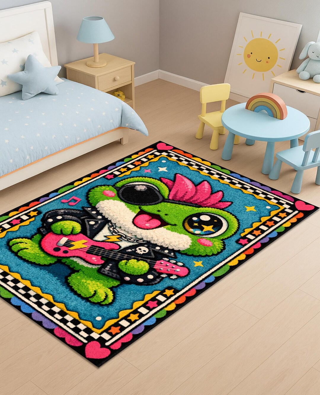 Punk Rock Frog Rug, Guitar Animal Art Carpet, Colorful Kids Room Decor ...