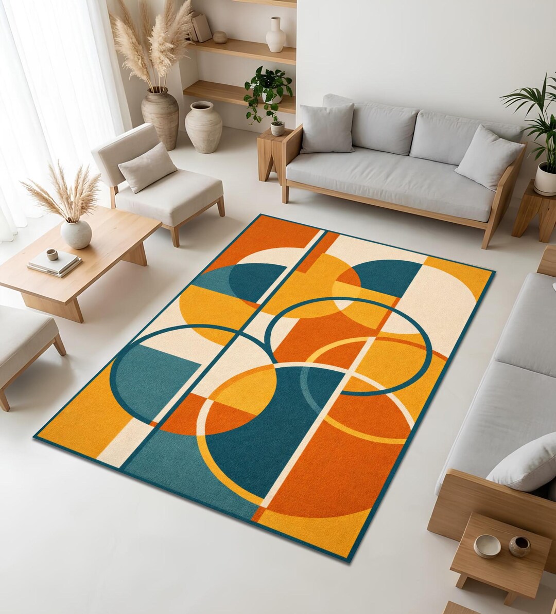 Modern Style Rug Modern Abstract Geometric Rug, Mid Century Style, Living Room Decor ...