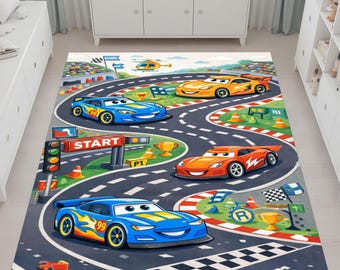 Disney Cars Lightning McQueen Rug – Kids Racing Track Carpet with Colorful Cars, Perfect for Playroom, Bedroom, and Children’s Racing Fun