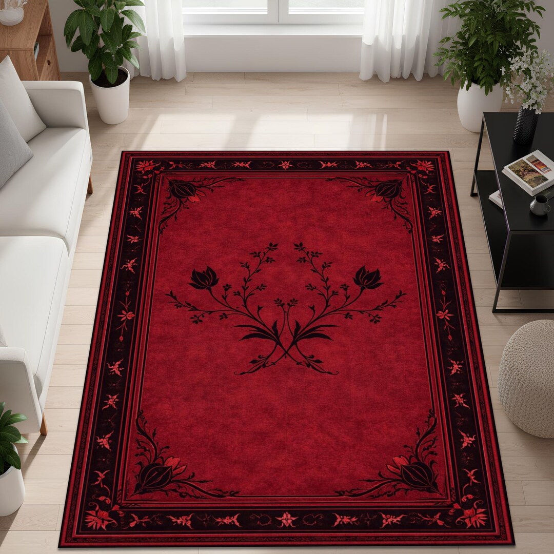 Carpet Rococo Red Vintage Red Area Rug, Gothic Floral Carpet, Dark Victorian Decor ...