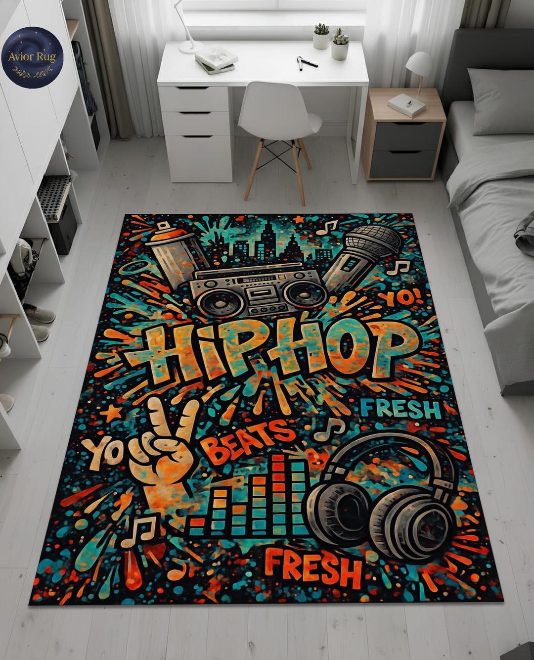 Daft Punk Rug Hip Hop Graffiti Digital Print Rug – Colorful Urban Street Art Music ...