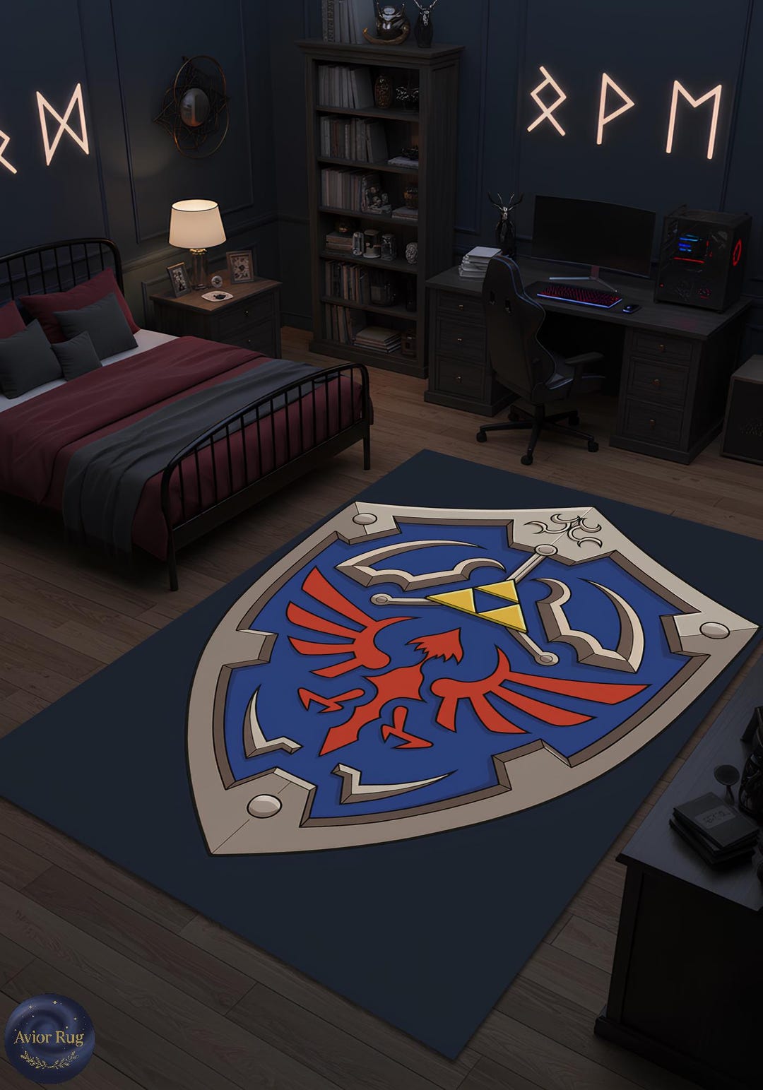 Legend of Zelda Hylian Shield Area Rug Gamer Room Decor Triforce Link ...