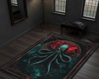 Cthulhu Mythos-tapijt, gotisch octopustapijt, Dark Academia-decor, vloermat mythisch wezen