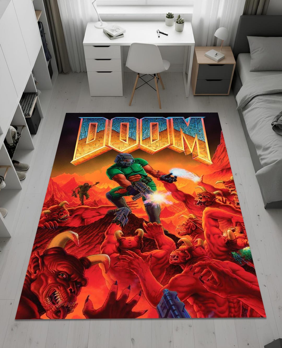 Doomguy Retro Doom Classic Rug Retro Video Game Area Rug Doomguy Demons Lava Retro ...