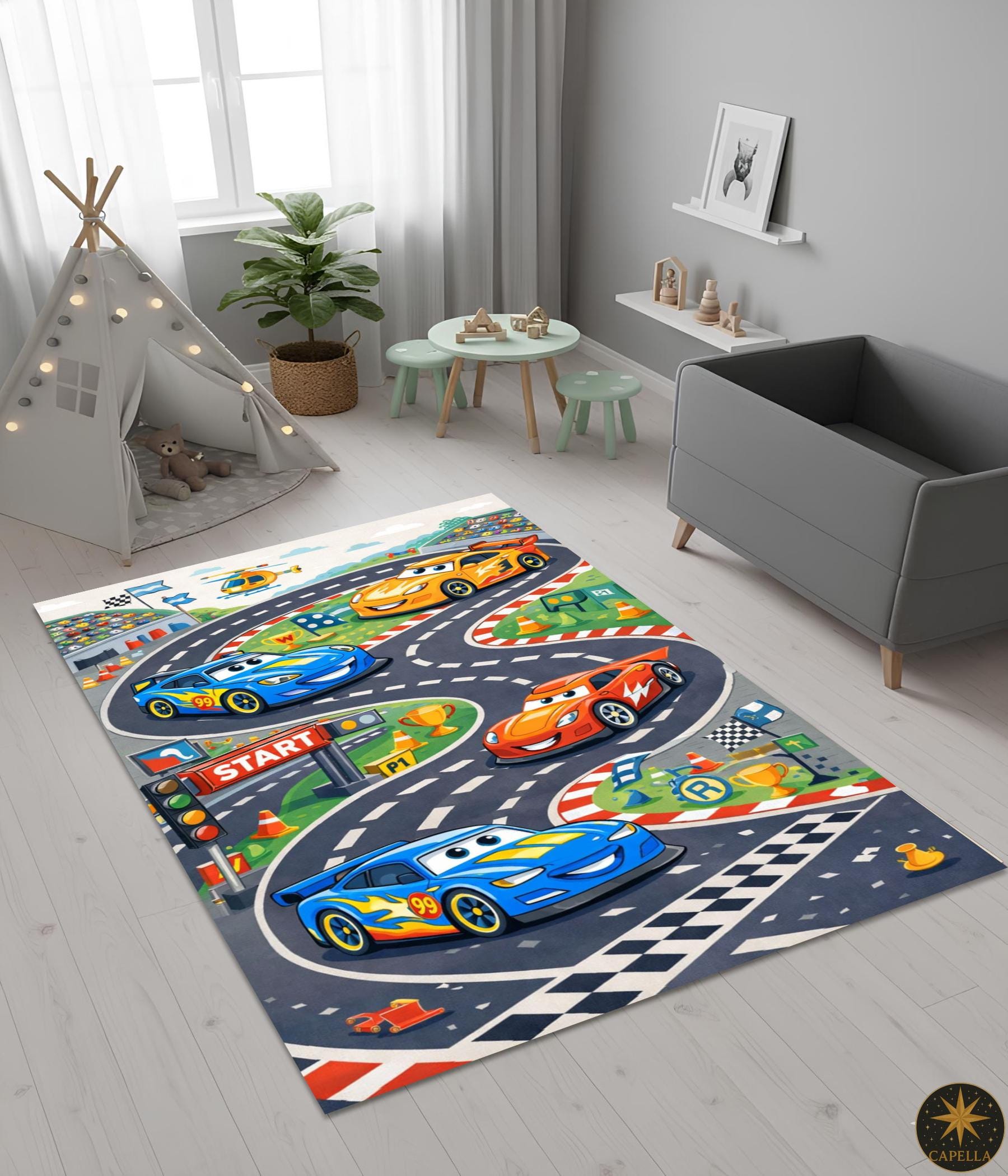 Cars Movie Rug Disney Cars Lightning Mcqueen Rug – Kids Racing Track Carpet With ...