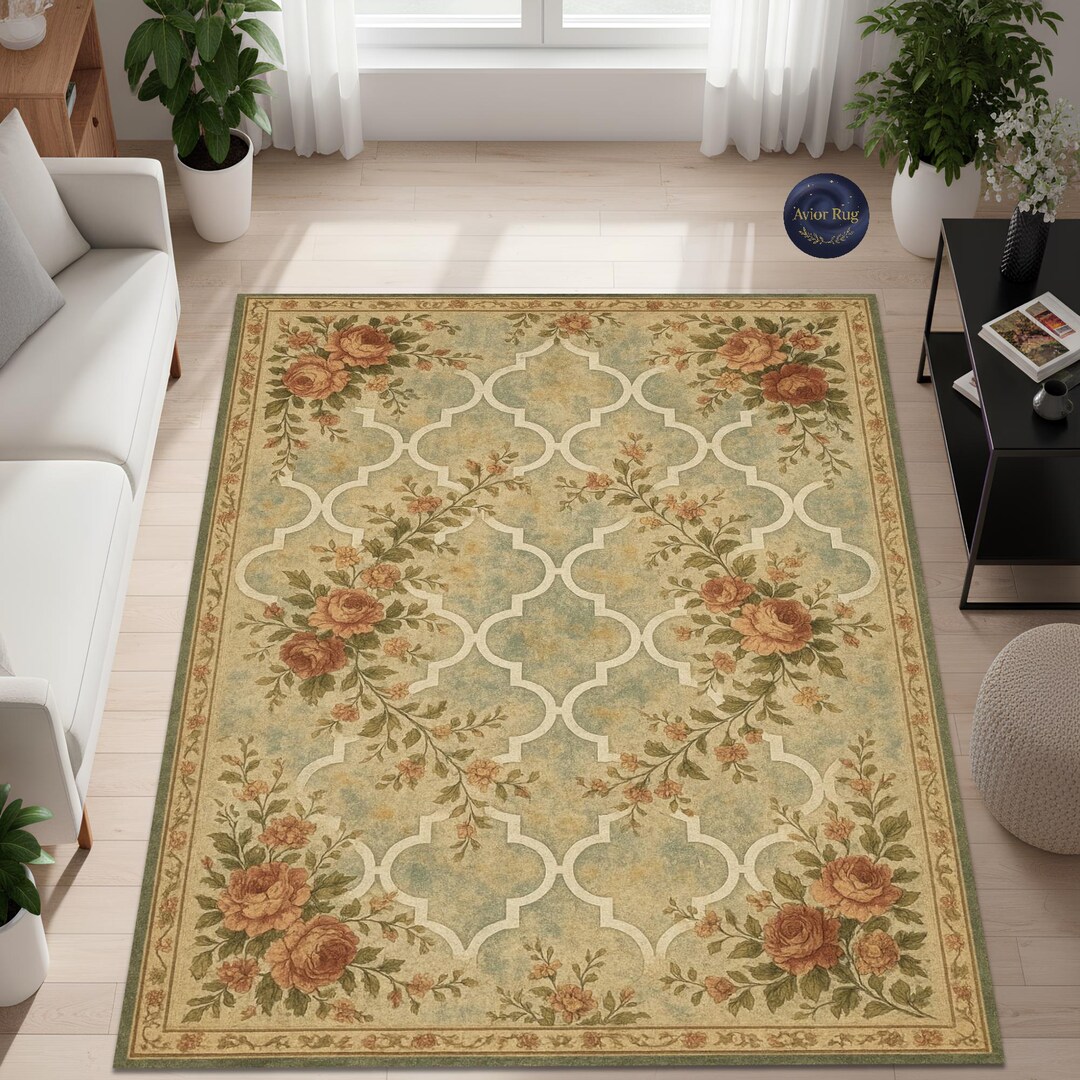 Vintage Floral Area Rug, French Country Cottage Pastel Decor - Etsy