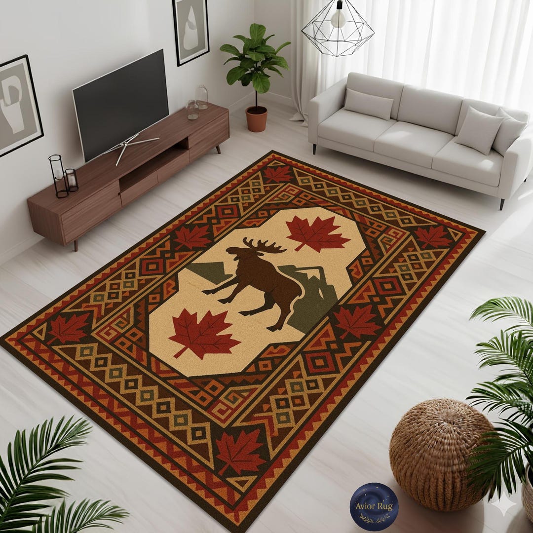 Canada Moose Area Rug – Maple Leaf Tribal Cabin Decor - Etsy