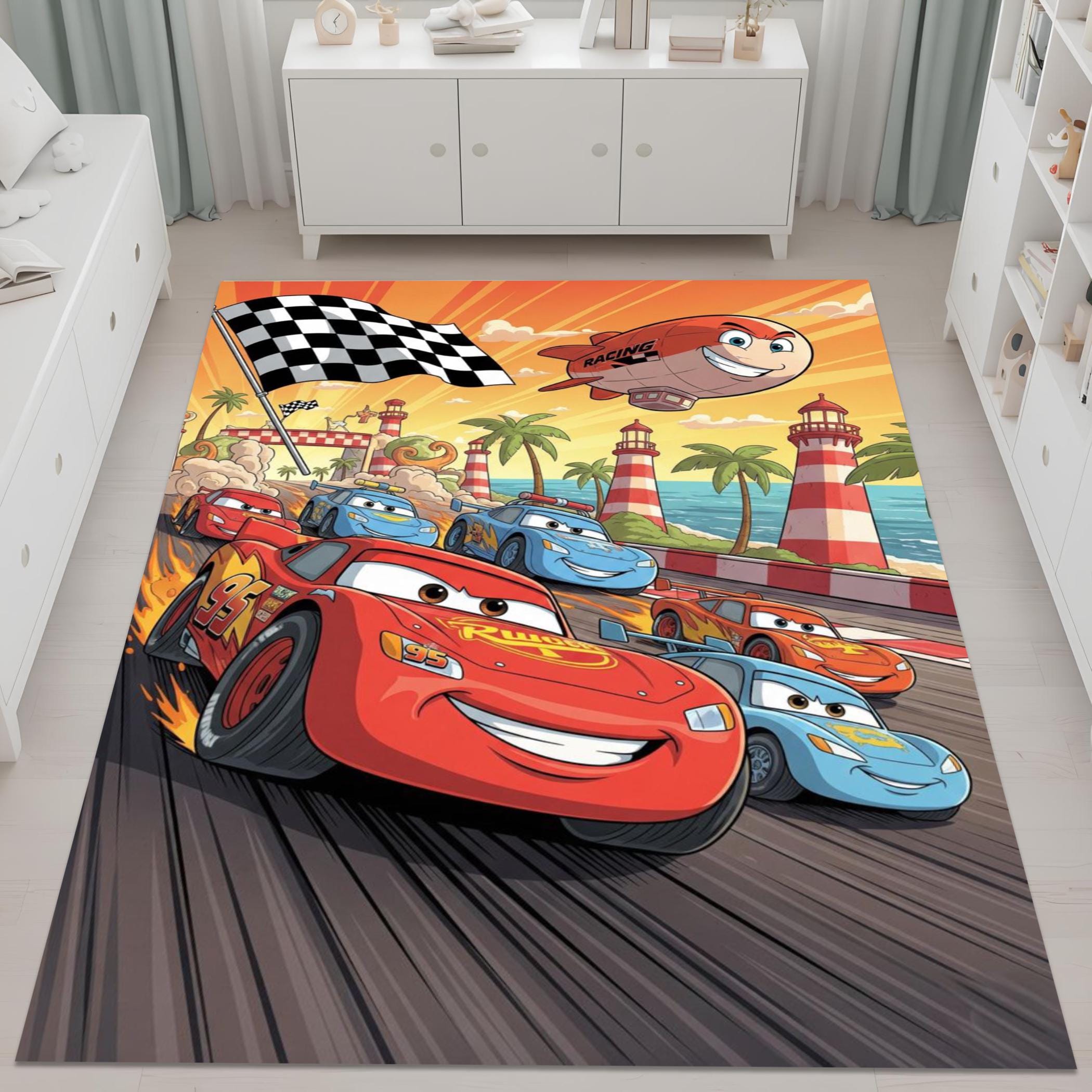 Disney Cars Lightning Mcqueen Rug – Kids Racing Track Carpet With ...