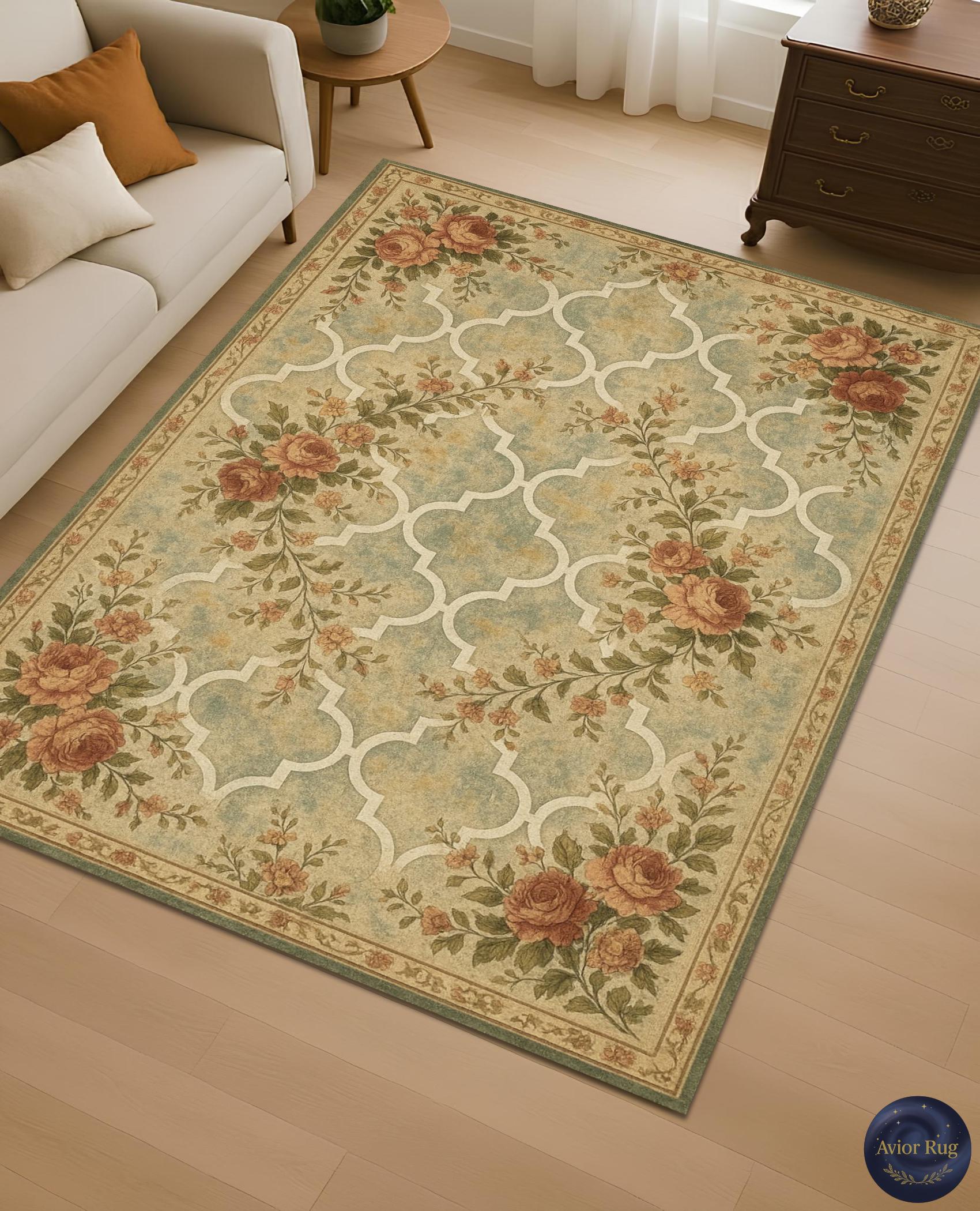 Vintage Floral Area Rug, French Country Cottage Pastel Decor - Etsy