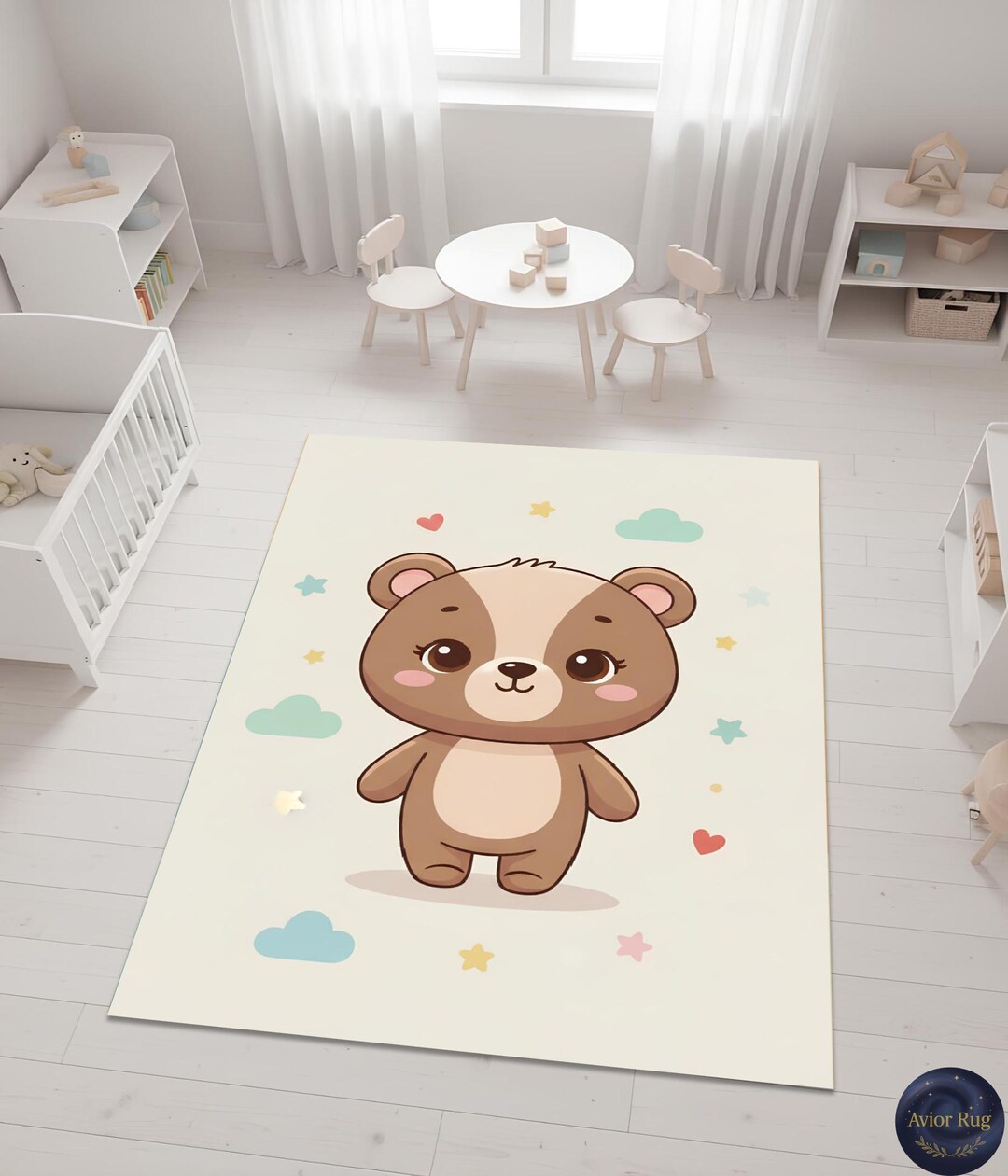 Teddy Bear Kids Rug, Nursery Play Mat, Non Slip Carpet - Etsy