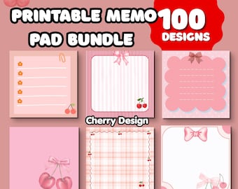 100 3x3 cherry Notepad Designs Bundle | Kawaii Pastel Floral Stationery (Digital Download)