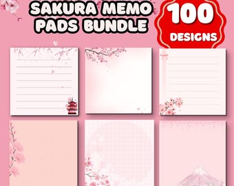 Paquete de 100 diseños de blocs de notas Sakura / Papelería Kawaii Pastel Sakura (Descarga digital)