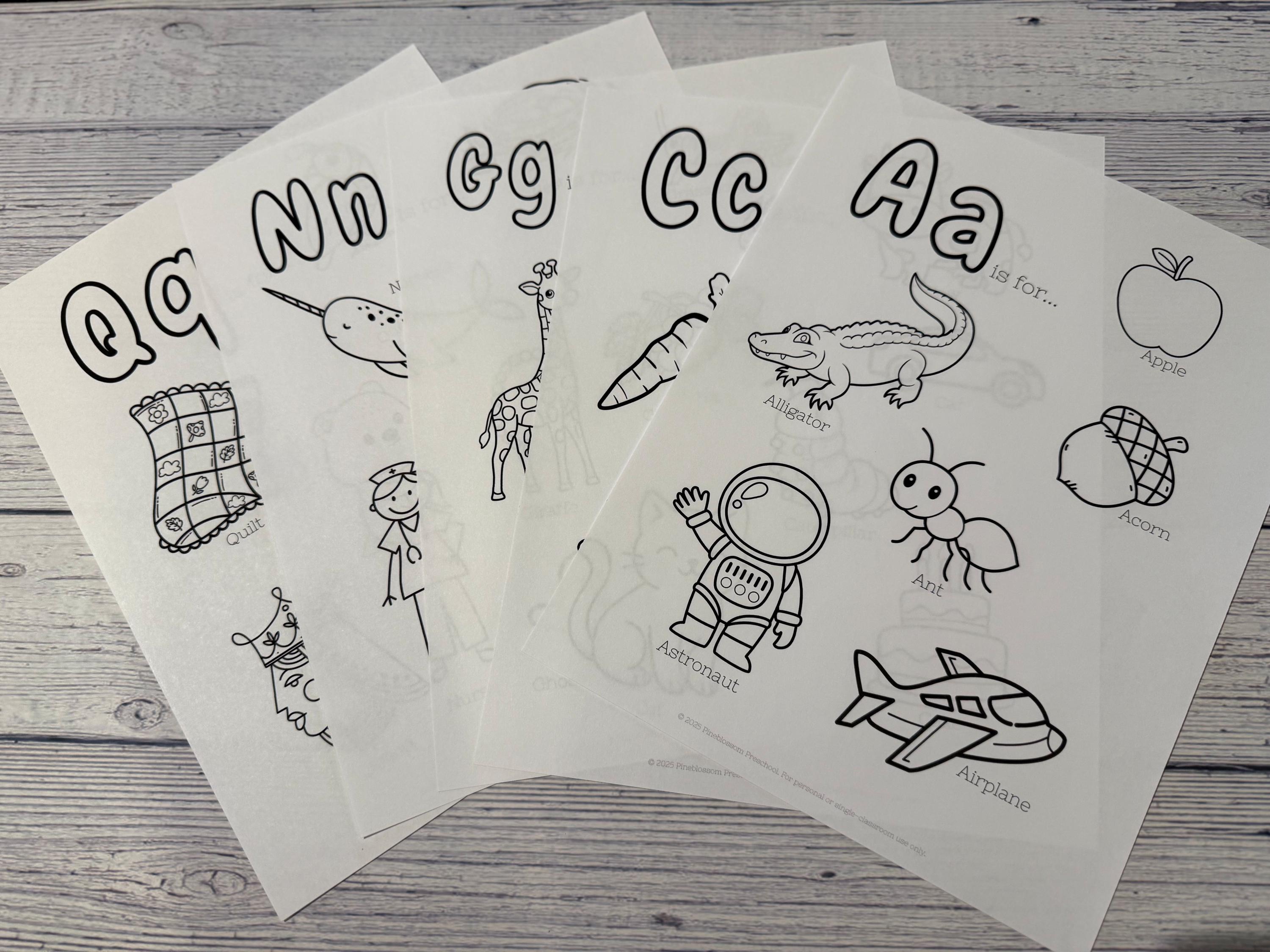 Early Literacy Alphabet Coloring Sheets - Etsy